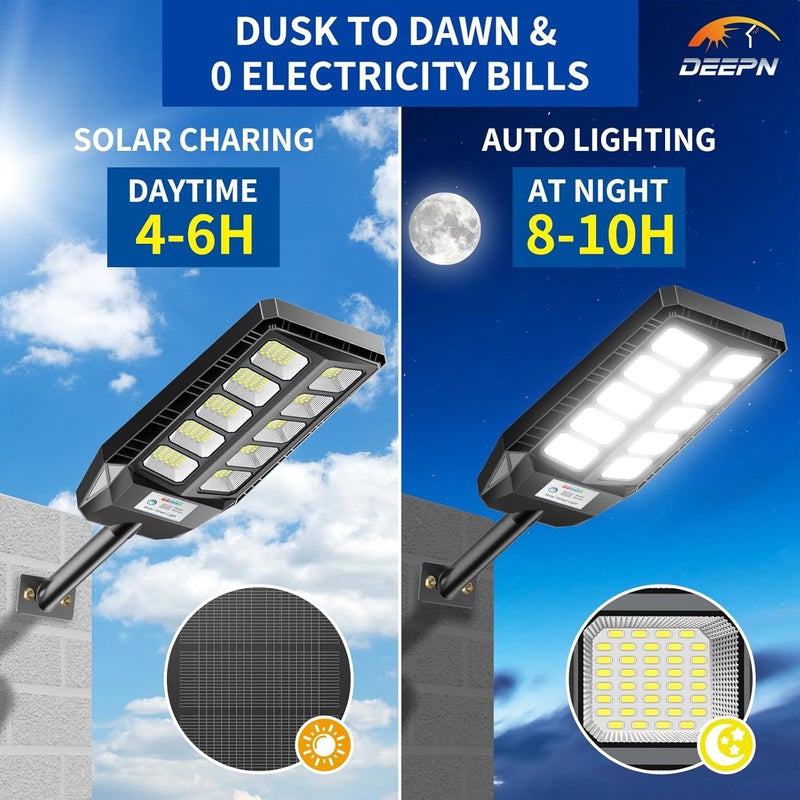 Deepn Solar Lights Outdoor, IP66 Waterproof Street Lights Outdoor, 6500K Dusk to Dawn Solar Security Flood Lights Motion Sensor with Remote Control for Yard, Entryway Garage, Porch 2 Pack - Image 4